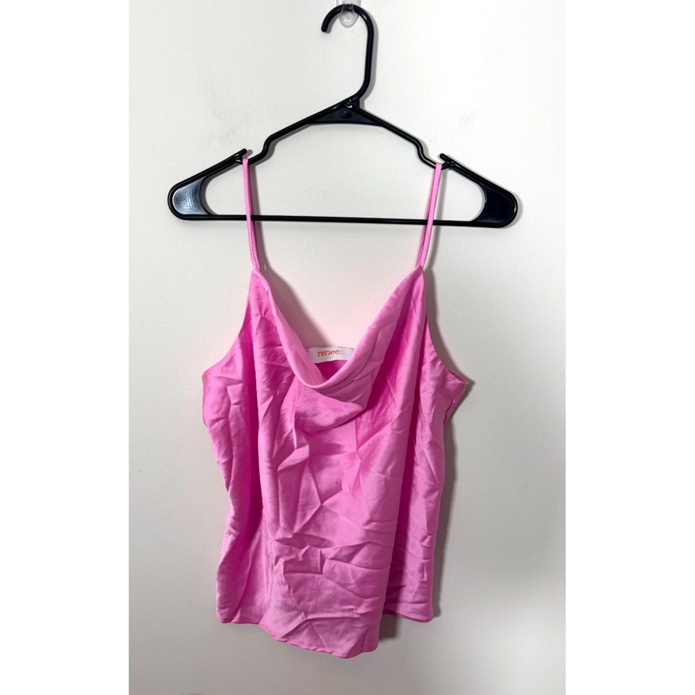 Renee C. Pink Satin Camisole Drapey Cowl Neckline Pink Women's Large Blouse